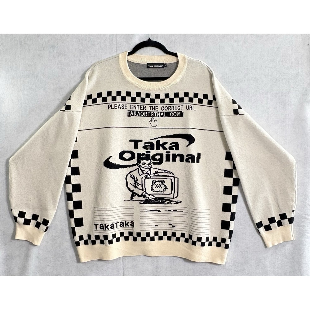 TAKA Original Men Moody Bob Pullover Jumper Sweater Sz XL Ivory Black 3-23